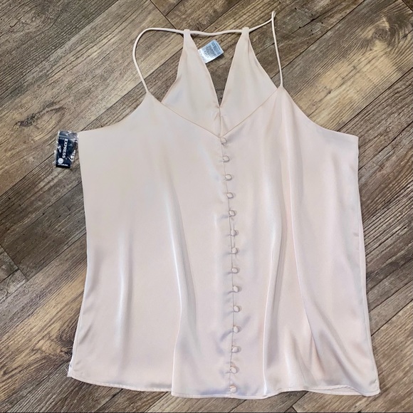 SOLD 💕NWT Express Button Front Light Pink Satin Barcelona Cami - Picture 2 of 14